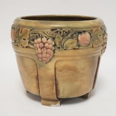 1088	UNMARKED JARDINIERE W/FRUIT PATTERN, HAS A CHIP ON ONE FOOT, 8 1/4 IN HIGH, 9 IN TOP DIAMETER
