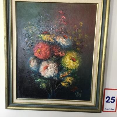 #25 Original Oil on Canvas by Laurel Native William "Bill" Venables, Jr. Frame measures 20" x 24". #25 Floral Oil on...