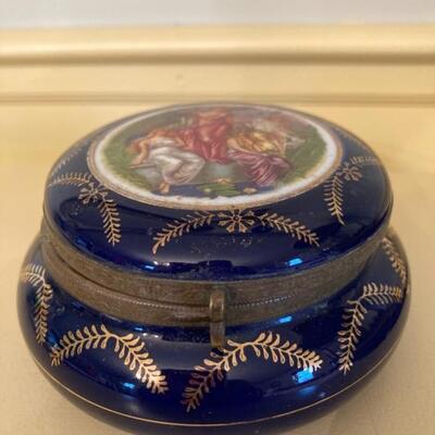 Cobalt blue & gold trinket box. Priced at $55
