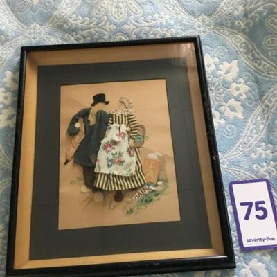 #75 The second of two terrific 3D fabric art pieces.  Intricately done. Titled "Main" Frame measures 16" x 19"....