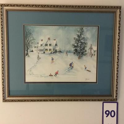 #90 Original by Bill Venables. Children in Snow. 22" x 18" Priced at $125