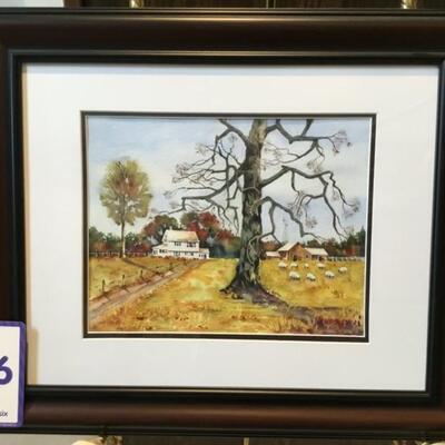# 96 Original by Bill Venables. 24.5" x 20.5".  Tree with Sheep.  Priced at $125