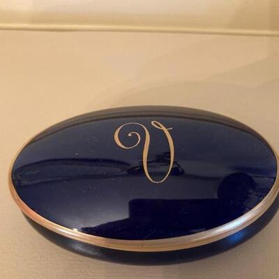 Cobalt Blue trinket dish w/"V".  Priced at $45