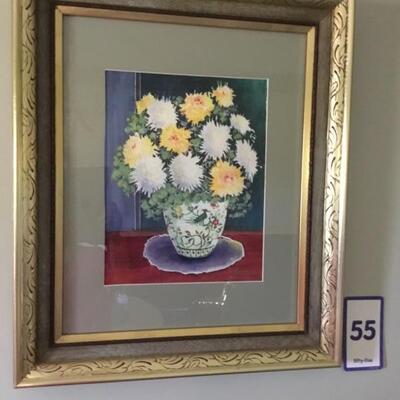 #55 Original by Laurel Native William "Bill" Venables, Jr. Frame measures 21" x 25". Yellow & White Mums.  Priced...
