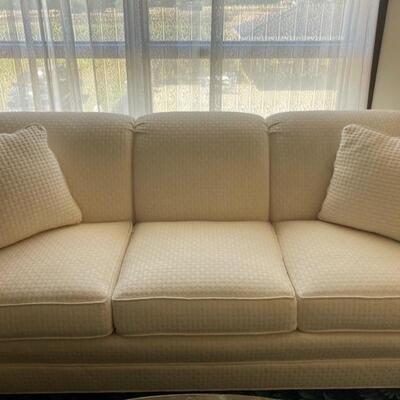 Pennsylvania House Three Cushion Sofa.  Unfortunately there are three clear 'spill' stains on the right back cushion and arm.  Perfect...