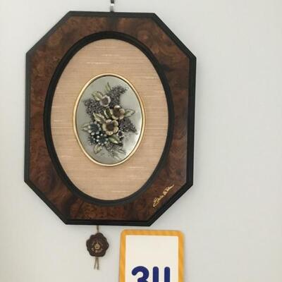 #34 Metal Flowers in Octagon Frame.  Frame measures 8.5" x 10".  Priced at $25