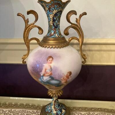 Hand painted French Champlive vase - signed.  Purchased in 1984 for $275. Original receipt. Priced at $275.