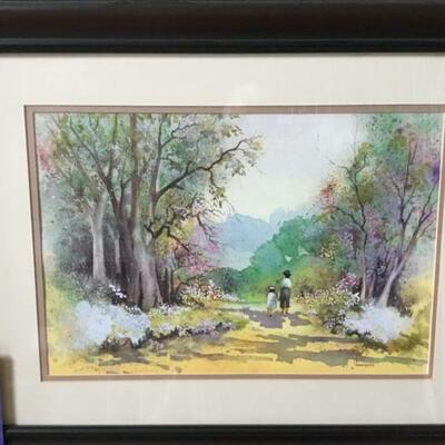 #94 Original Watercolor by Bill Venables. Mom & Daughter walking. 28.5" x 22.5".  priced at $125