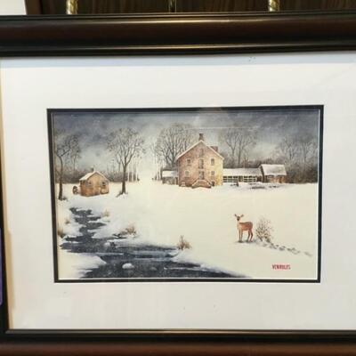 #100 Original Watercolor by Bill Venables. 28.5" x 23" Farmhouse with Deer.  Priced at $125