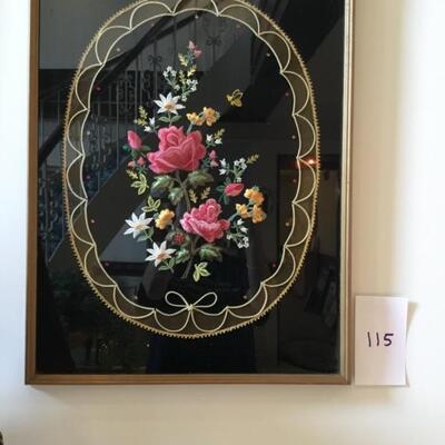 #115 3 D Floral applique on black fabric.  Priced at $25