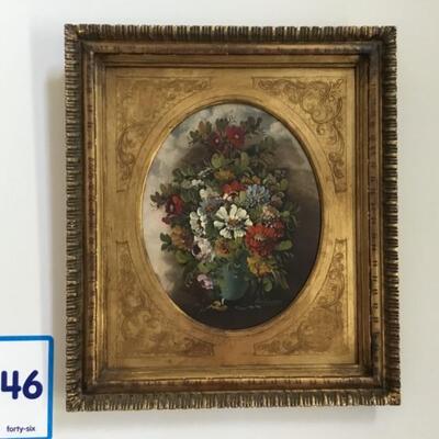 #46 Original Floral on Canvas by VanThoren.  Frame measures 16