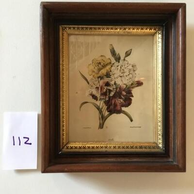 #112 Floral print 11" x 14". Nice walnut frame. Priced at $20