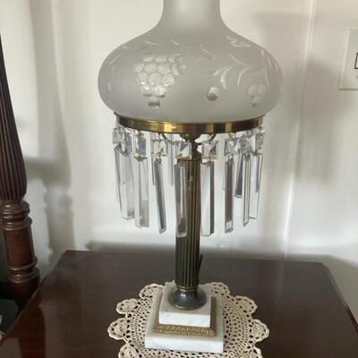 Marble, brass & glass lamp with prisms.  Priced at $95