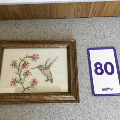 #80 Counted Cross stitch hummingbird.  9" x 7" Priced at $18