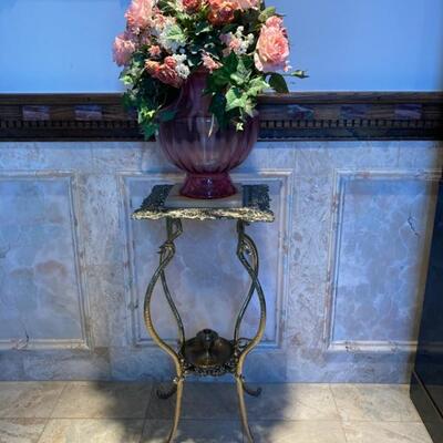 Victorian Brass Plant Stand.  Stands 29" tall with 13" square marble  top.  Great detail on legs.  Priced at $95