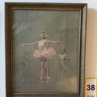 #38 Ballerina signed Gwen M.  Frame measures 18.5" x 23".  Priced at $22