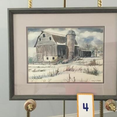#4 Original Watercolor by Native Laurel Resident, Henry M. Progar. "The Gray Barn" Measures 21.5" x 17".  Priced at $900