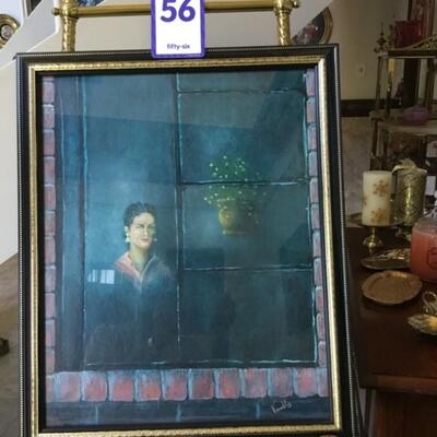#56 Original by Laurel Native William "Bill" Venables, Jr. Frame measures 18.5" x 23" Portrait of Woman in Window....