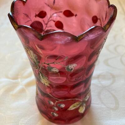 Hand painted cranberry vase. Priced at $55