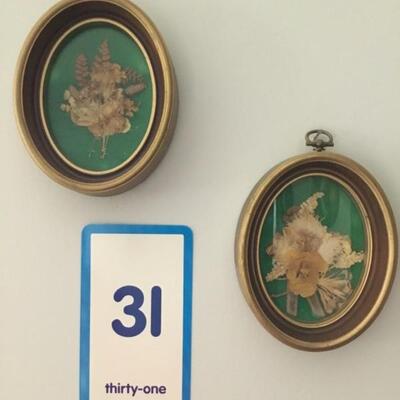 #31 Pair of Oval Frames (4" x 5" )with Dried Flowers.  Priced at $18.