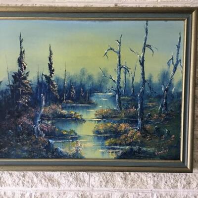#77 Original watercolor by Bill Venables.  Blue trees 26.5" x 20.5" Priced at $125