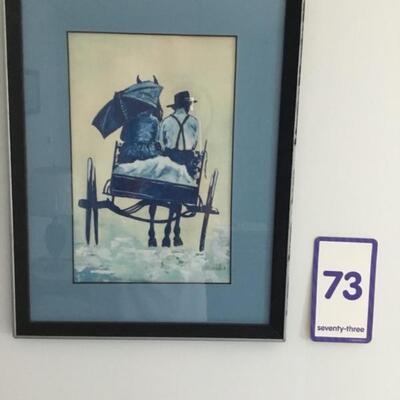 #73 Original by Laurel Native William "Bill" Venables Jr. Frame measures 13" x 17". Amish driving horse drawn cart....