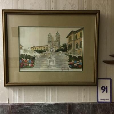 #91 Original Watercolor Steps in Rome. 19" x 15" Priced at $75