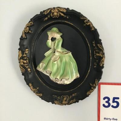 #35 Victorian Style 3D Woman in Green Dress. Frame measures 10.5" x 12" Priced at $18.