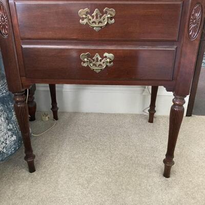 Ethan Allen Mahogany End Tables match the triple dresser and a chest on chest.  They are priced at $150 each.