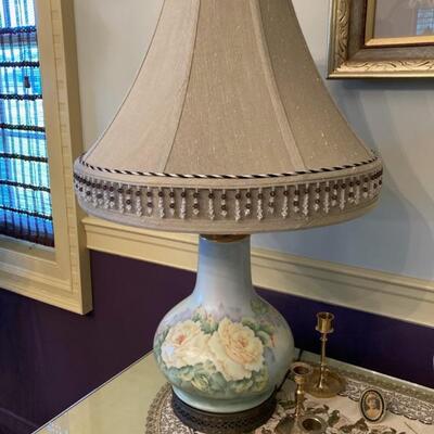 Gorgeous pale blue palette with handpainted floral design.  Custom shade.  Priced at $95
