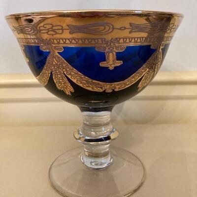 Cobalt blue goblet with gold overlay is 5" tall.  Priced at $35
