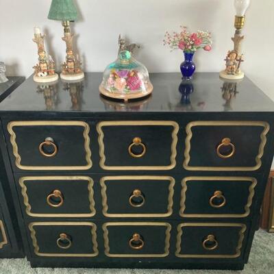 Black & Gold Chest of Drawers has three deep drawers.    Measures 30