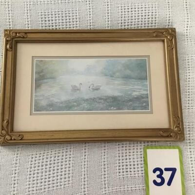 #37 Print of Two Swans.  Frame measures 15" x 10". Priced at $20