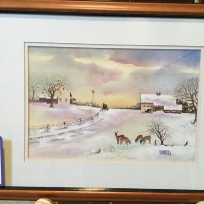 #97 Snowing on the Farm Original Watercolor by Bill Venables. 28.5" x 23". Priced at $125