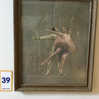 #39 Ballet Couple.  Signed Gwen M. Frame measures 18.5" x 23". Priced at $22