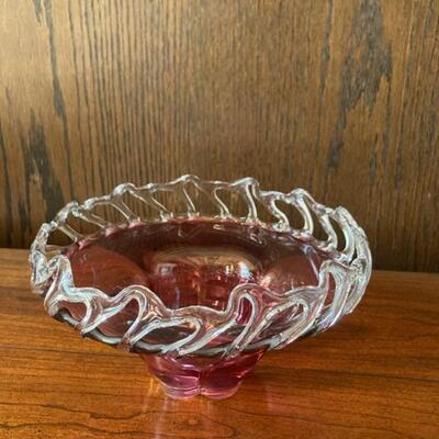 Cranberry bowl with lace top.  Priced at $75