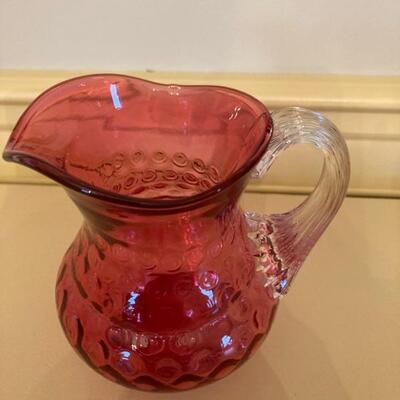 Small handblown Cranberry vase. Priced at $48