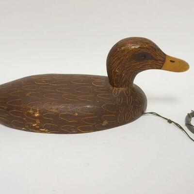 1214	HAND PAINTED WOOD DUCK DECOY STAMPED M. 17 1/2 IN 
