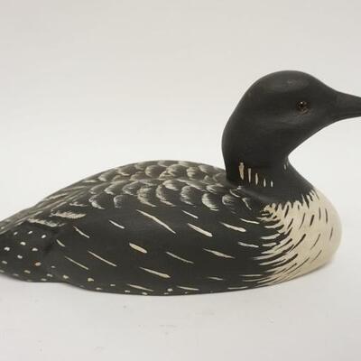 1215	HAND PAINTED WOOD DUCK DECOY STAMPED ON THE BOTTOM, 14 1/2 IN 
