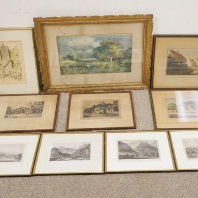 1288	12 PIECES OF FRAMED ARTWORK. INLCUDING SCENES OF FOUR MOUNTAINS, LANDSCAPES, CONTINENTAL COTTAGES, ETC. LARGEST IS 26 1/2 IN X 19...