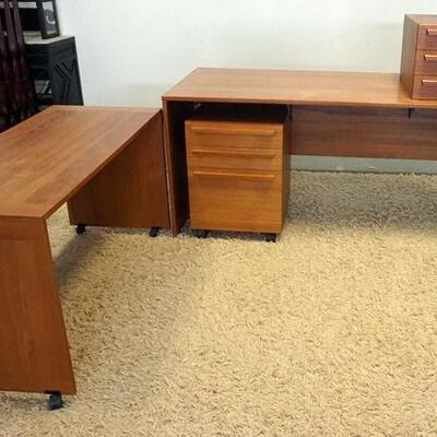1034	DANISH MODERN 2 PART L SHAPED DESK WITH DRAWERS, 98 IN X 21 IN X 26 IN HIGH AND 66 IN X 28 IN X 29 IN HIGH
