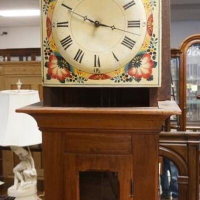 1060	TALL CASE CLOCK W/ FLORAL PAINTED FACE. APP. 83 IN X 18 1/2 H
