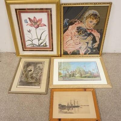 1302	5 PIECES OF FRAMED ARTWORK, LARGEST IS 21 3/4 IN X 27 1/4 IN INCLUDING FRAME
