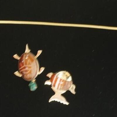 1338	GOLD FILLED TURTLE & FISH PINS & WATCH CHAIN
