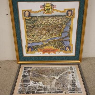 1305	TWO FRAMED MAPS INCLUDING EASTON PA, PHILLIPSBURG. LARGEST MAP HAS DAMAGE TO UPPER LEFT & NO GLASS BY SW ROCKWELL. 36 3/4 IN X 37...