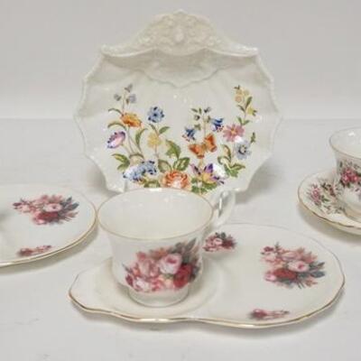 1188	BONE CHINA LOT W/ ANSLEY BON BON, LOT ALSO INCLUDES TWO SNACK SETS & A CUP & SAUCER 
