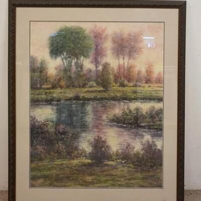 1301	LARGE PASTEL SIGNED HALL *BEND IN THE RIVER* 42 1/2 IN X 50 IN INCLUDING FRAME
