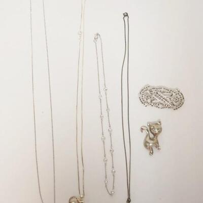 1341	STERLING SILVER JEWELRY, 4 NECKLACES & 2 PINS, 1.03 TOZ
