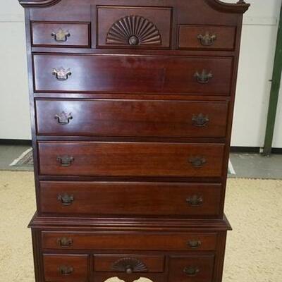 1290	BALL & CLAW FOOT HIGH BOY, HAS 11 DRAWERS, 78 IN H, 38 IN W 20 IN DEEP. 
