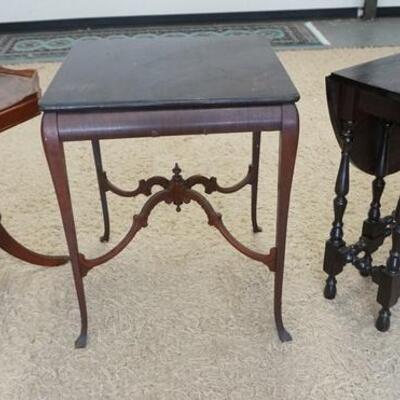 1294	GROUP OF 3 TABLES, 23 IN OCTAGANOL LAMP TABLE, A LAMP TABLE W/ STRETCHER BASE & A SMALL DROP LEAF
